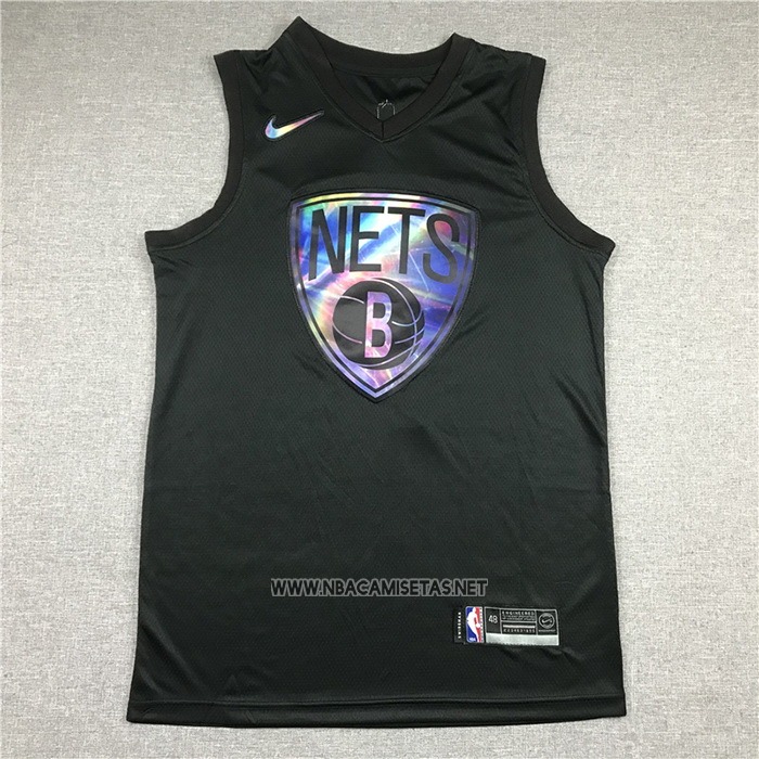 Camiseta Brooklyn Nets Kevin Durant NO 7 Iridescent Logo Negro